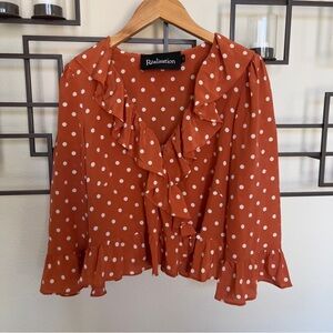 Realisation Par Rust Polka Dot Ruffle Blouse